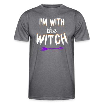 Halloween Men Witch Je suis avec la sorcière - T-shirt sport Homme - mélange sombre  - Devant - AI Model Male 178 dark (178cm)