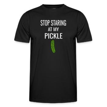 Männer Spruch Lustig Stop Staring At My Pickle - Männer Funktions-T-Shirt - Schwarz - Vorne - AI Model Male 178 dark (178cm)
