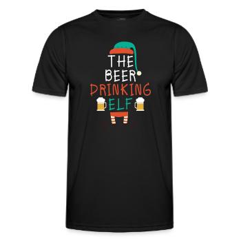 Christmas Beer Humor The Beer Drinking Elf - Men's Functional T-Shirt - black - Front - AI Model Male 178 dark (178cm)