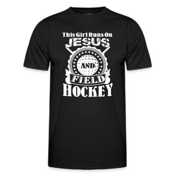 This Girl Runs On Jesus And Field Hockey - Men's Functional T-Shirt - black - Front - AI Model Male 178 dark (178cm)