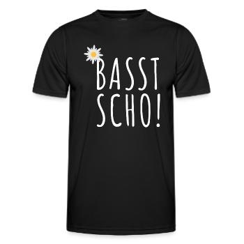 Basst Scho | Trachten Hirsch - Männer Funktions-T-Shirt - Schwarz - Vorne - AI Model Male 178 dark (178cm)