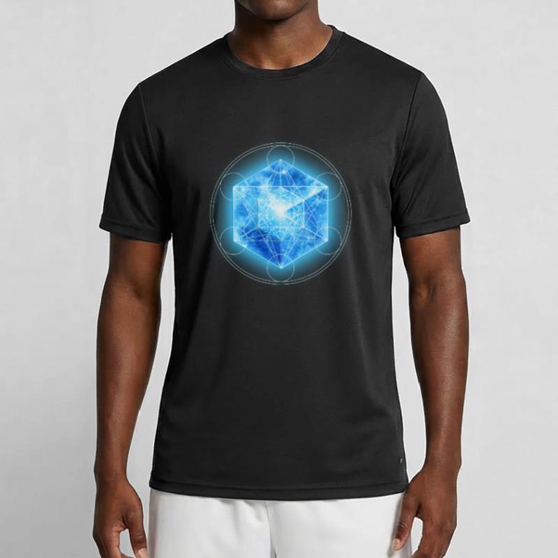 Metatrons Cube with TESSERACT, Hypercube 4D, T-shirt sport Homme