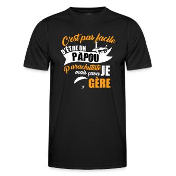 Papou parachutiste parapente paramoteur humour - T-shirt sport Homme - noir - Devant - AI Model Male 178 dark (178cm)