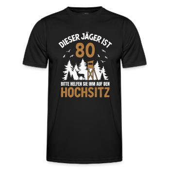 80. Geburtstag Jäger 80 Jahre Jagd Hochsitz - Männer Funktions-T-Shirt - Schwarz - Vorne - AI Model Male 178 dark (178cm)