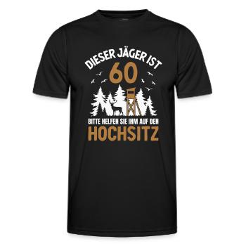 60. Geburtstag Jäger 60 Jahre Jagd Hochsitz - Männer Funktions-T-Shirt - Schwarz - Vorne - AI Model Male 178 dark (178cm)