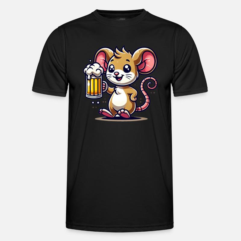 Cute Mouse Drinking Beer - Männer Funktions-T-Shirt - Schwarz