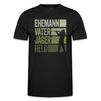 Ehemann Vater Jäger Held Rotwild Jagd Jagen Lustig - Männer Funktions-T-Shirt - Schwarz - Vorne - AI Model Male 178 dark (178cm)