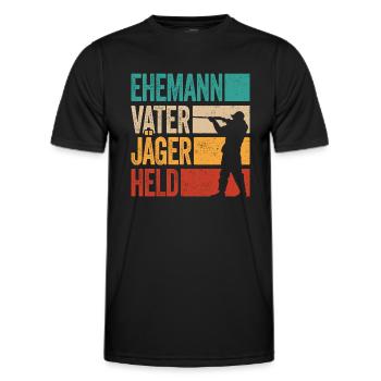 Ehemann Vater Jäger Held Rotwild Jagd Jagen Lustig - Männer Funktions-T-Shirt - Schwarz - Vorne - AI Model Male 178 dark (178cm)