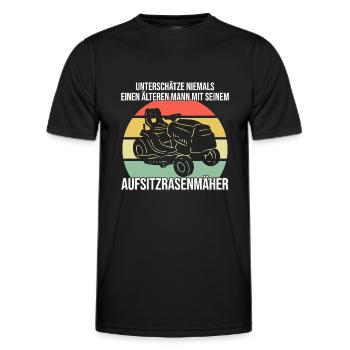 Jardin-ami Rengaine pour les retraités avec tondeuse - T-shirt sport Homme - noir - Devant - AI Model Male 178 dark (178cm)