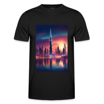 Coucher de soleil sur la ville de Dubaï - T-shirt sport Homme - noir - Devant - AI Model Male 178 dark (178cm)