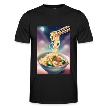 A nightly snack: bowl of noodles with broccoli - Men's Functional T-Shirt - black - Front - AI Model Male 178 dark (178cm)