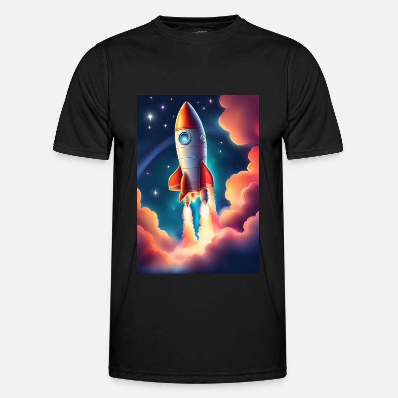 Fusée mignonne dans l’espace - T-shirt sport Homme - noir