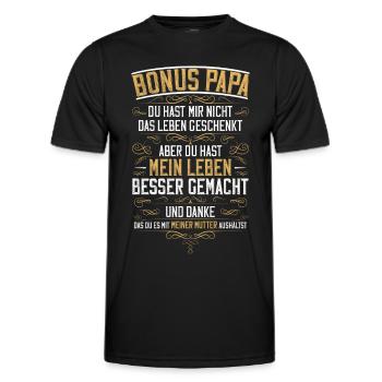 Bonus Papa Stiefvater Tochter Sohn Vatertag Spruch - Männer Funktions-T-Shirt - Schwarz - Vorne - AI Model Male 178 dark (178cm)