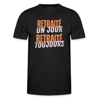 T-shirt Retraite Rigolo -retraité un jour- - T-shirt sport Homme - noir - Devant - AI Model Male 178 dark (178cm)