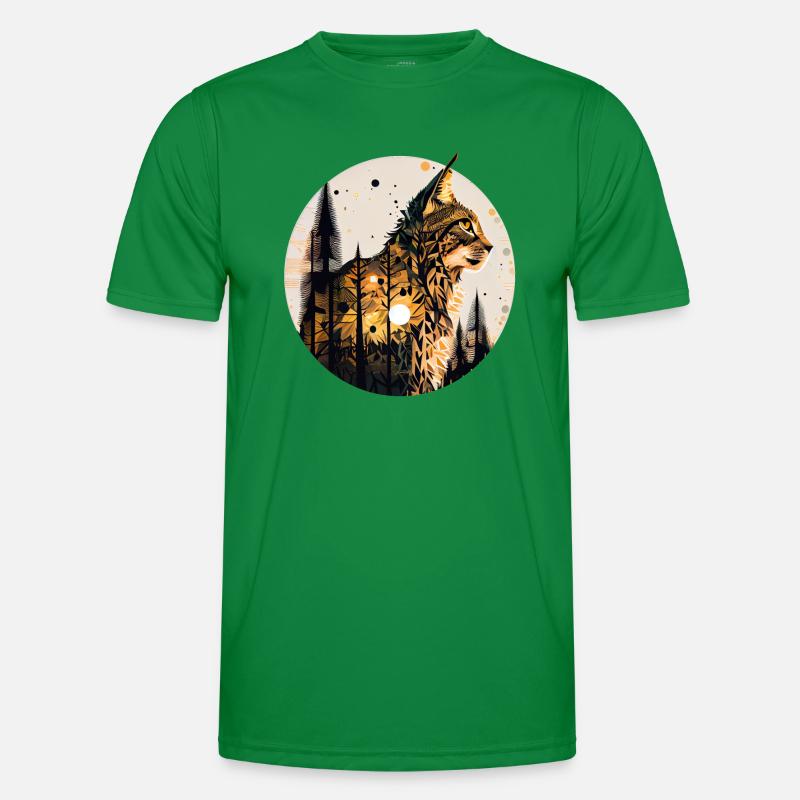 Luchs mit Mond im Wald mit Muster Männer Funktions-T-Shirt