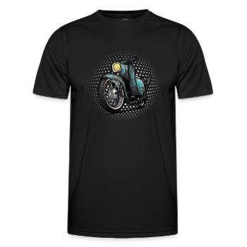 Schwalbe Tuning (turquoise / rust) // Illustration - Men's Functional T-Shirt - black - Front - AI Model Male 178 dark (178cm)