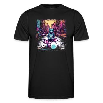 Cat Drummer Music Animal Drums Wild Cat - T-shirt sport Homme - noir - Devant - AI Model Male 178 dark (178cm)