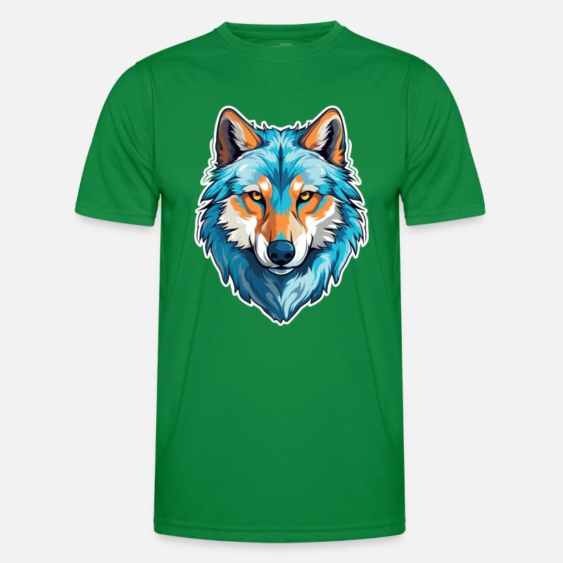 Wolf Kostüm blauer Wolfskopf Werwolf und Männer Funktions-T-Shirt