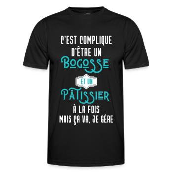 C'est compliqué d'être Bogosse et Artisan du cuir - T-shirt sport Homme - noir - Devant - AI Model Male 178 dark (178cm)