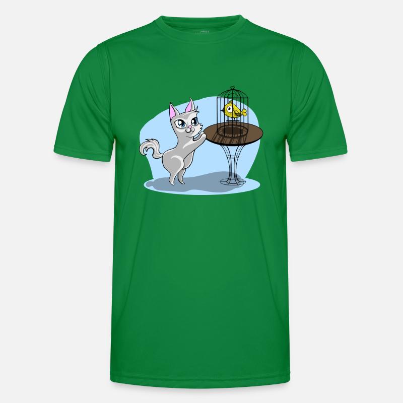 Katze mit Vogel Männer Funktions-T-Shirt