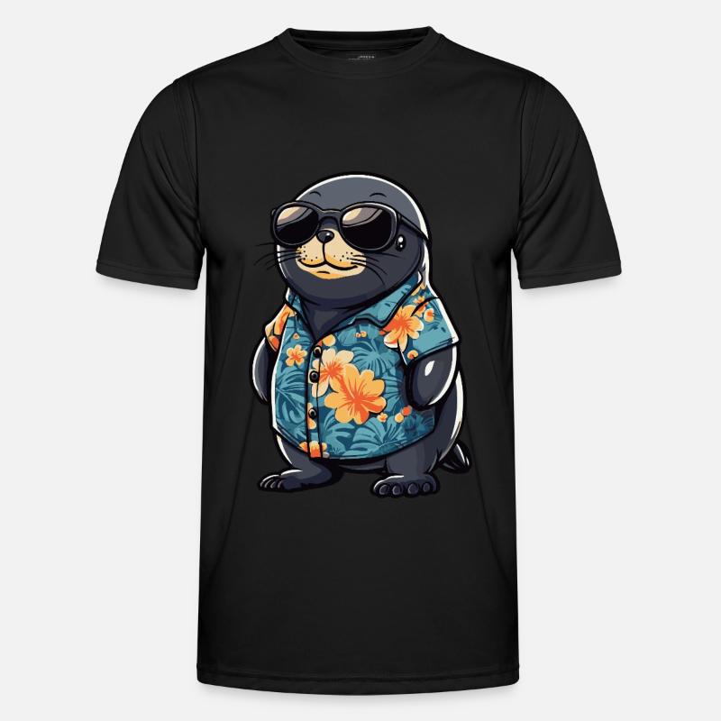 Robbe Tier Lustig Sommer - Männer Funktions-T-Shirt - Schwarz