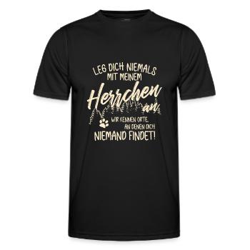 Leg dich nicht mit Herrchen an - Hunde Gassi gehen - Männer Funktions-T-Shirt - Schwarz - Vorne - AI Model Male 178 dark (178cm)
