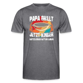 Dad Grills Now Kids Punctuation Marks Save Lives - Men's Functional T-Shirt - dark melange  - Front - AI Model Male 178 dark (178cm)