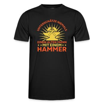 Never underestimate an old man with a hammer - Men's Functional T-Shirt - black - Front - AI Model Male 178 dark (178cm)