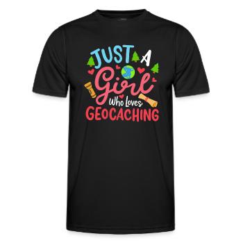 Mädchen, das Geocaching liebt - Männer Funktions-T-Shirt - Schwarz - Vorne - AI Model Male 178 dark (178cm)