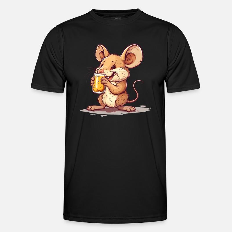 Cute Mouse Drinking Beer 2 - Männer Funktions-T-Shirt - Schwarz