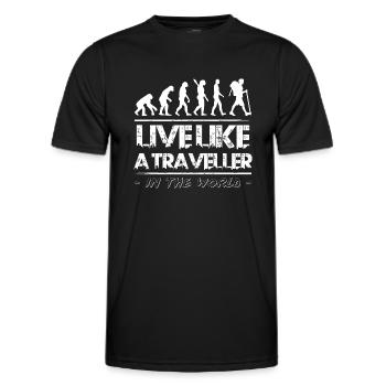 Vivez comme un voyageur - T-shirt sport Homme - noir - Devant - AI Model Male 178 dark (178cm)