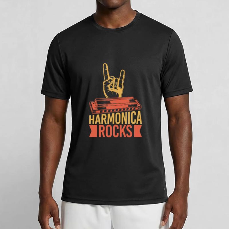 Funny Harmonica Player Rocks Harmonica Männer Funktions-T-Shirt