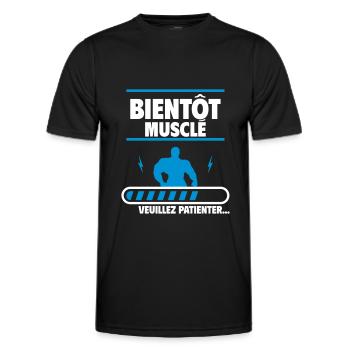 bientôt musclé, muscu, musculation - T-shirt sport Homme - noir - Devant - AI Model Male 178 dark (178cm)
