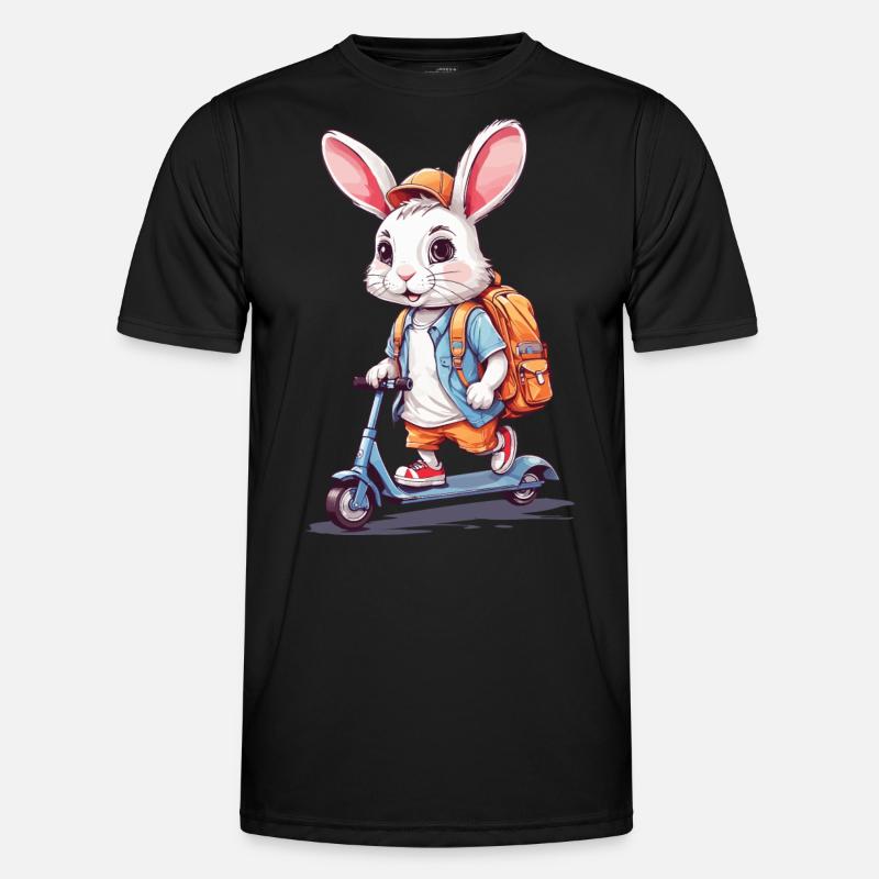 Funny School Beginner Bunny on Scooter Design Men's Functional T-Shirt