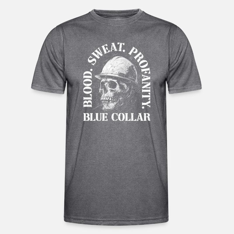 Construction Worker Skull Blood Sweat Blue Collar Men's Functional T-Shirt