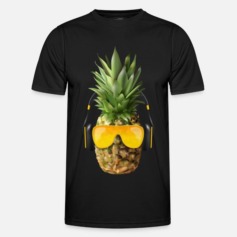 Ananas mit Kopfhörer - Männer Funktions-T-Shirt - Schwarz