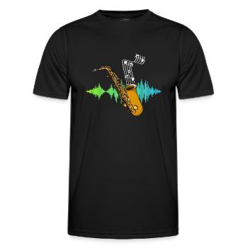 Music Note Saxophonist Gift Soundwave Saxophone - Men's Functional T-Shirt - black - Front - AI Model Male 178 dark (178cm)