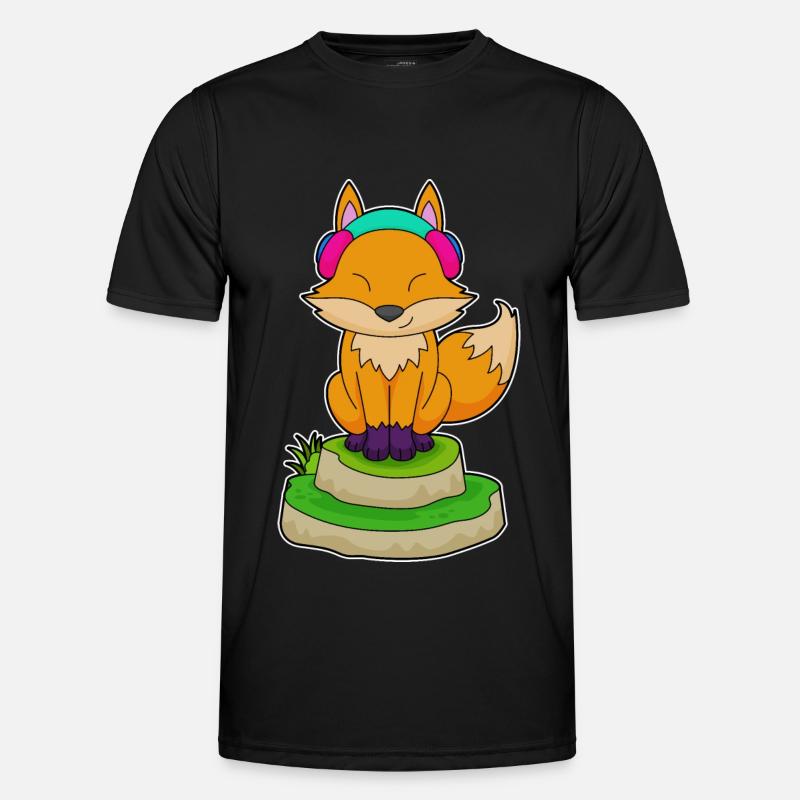 Fuchs Kopfhörer Musik - Männer Funktions-T-Shirt - Schwarz