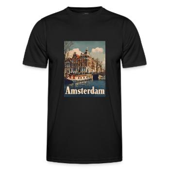 Vintage Amsterdam Kanal Niederlande Holland - Männer Funktions-T-Shirt - Schwarz - Vorne - AI Model Male 178 dark (178cm)