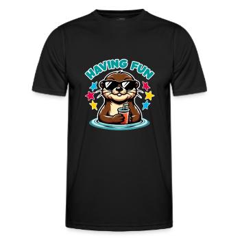Funny sea otter in sunglasses refreshes himself - Men's Functional T-Shirt - black - Front - AI Model Male 178 dark (178cm)