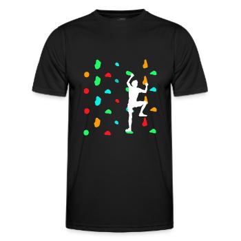 Boulderers bouldering on the climbing wall - Men's Functional T-Shirt - black - Front - AI Model Male 178 dark (178cm)