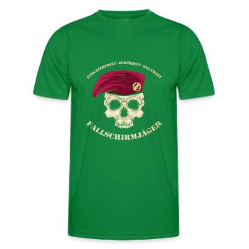 Prêt à l’action à tout moment Parachutistes dans le monde entier - T-shirt sport Homme - vert - Devant - AI Model Male 178 dark (178cm)