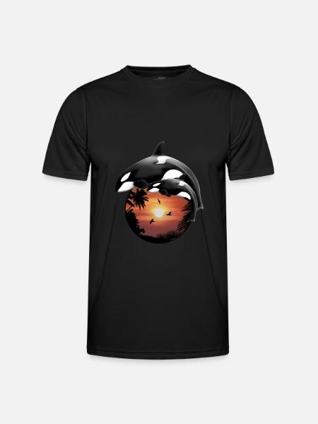 Orca Killerwal Palmenstrand - Männer Funktions-T-Shirt - Schwarz