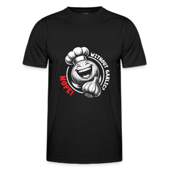 Bulbe d’ail rieur - jamais sans ail - T-shirt sport Homme - noir - Devant - AI Model Male 178 dark (178cm)