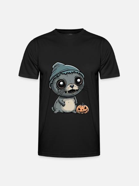 Robbe Tier Halloween Zombie - Männer Funktions-T-Shirt - Schwarz