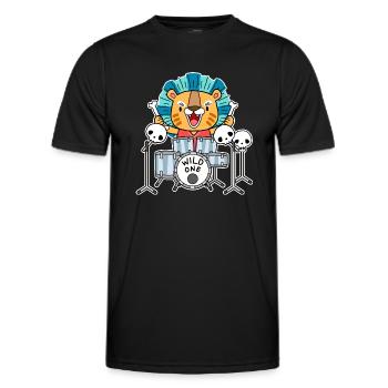 Lion à la batterie - T-shirt sport Homme - noir - Devant - AI Model Male 178 dark (178cm)
