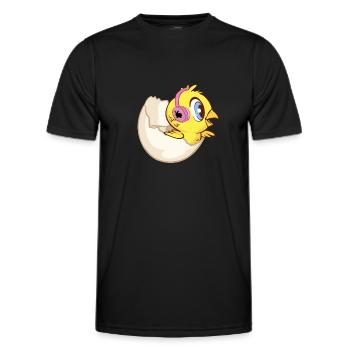 Poussin en coquille d’œuf avec écouteurs et lapin - T-shirt sport Homme - noir - Devant - AI Model Male 178 dark (178cm)