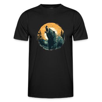 Grizzly in sundown retro style - Men's Functional T-Shirt - black - Front - AI Model Male 178 dark (178cm)