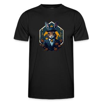 Hase mit Melone und Anzug - Männer Funktions-T-Shirt - Schwarz - Vorne - AI Model Male 178 dark (178cm)