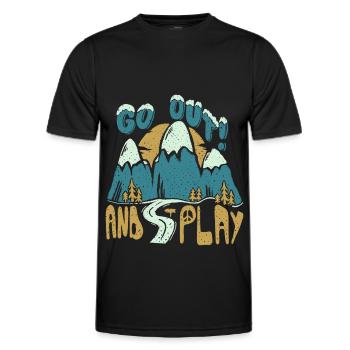 Go Out and Play Hand lettering mountains with nature - Men's Functional T-Shirt - black - Front - AI Model Male 178 dark (178cm)